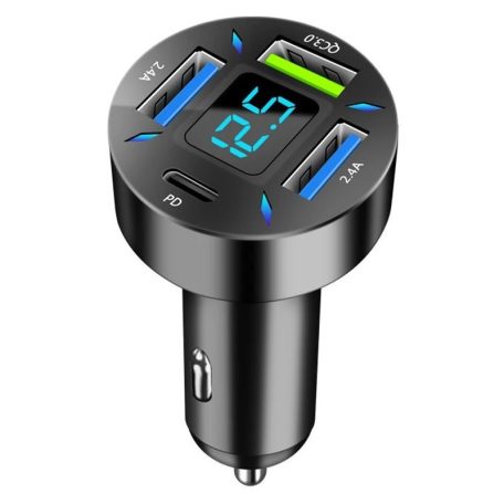 Autonabíjačka, 12/24V - 5V/3,1A, QC nabíjačka (Quick Charge), 3x USB, 1x Type-C, digitálny voltmeter